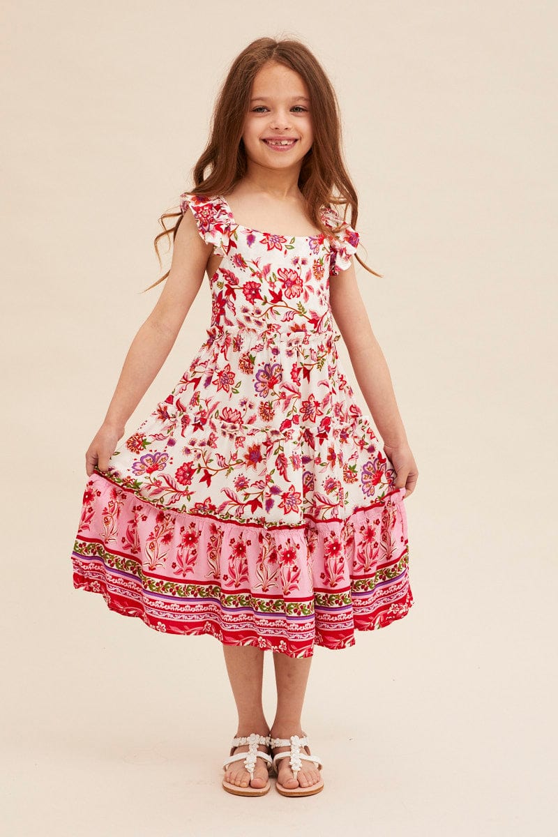 Boho Print Kids Midi Dress Tiered Boho - Image 3
