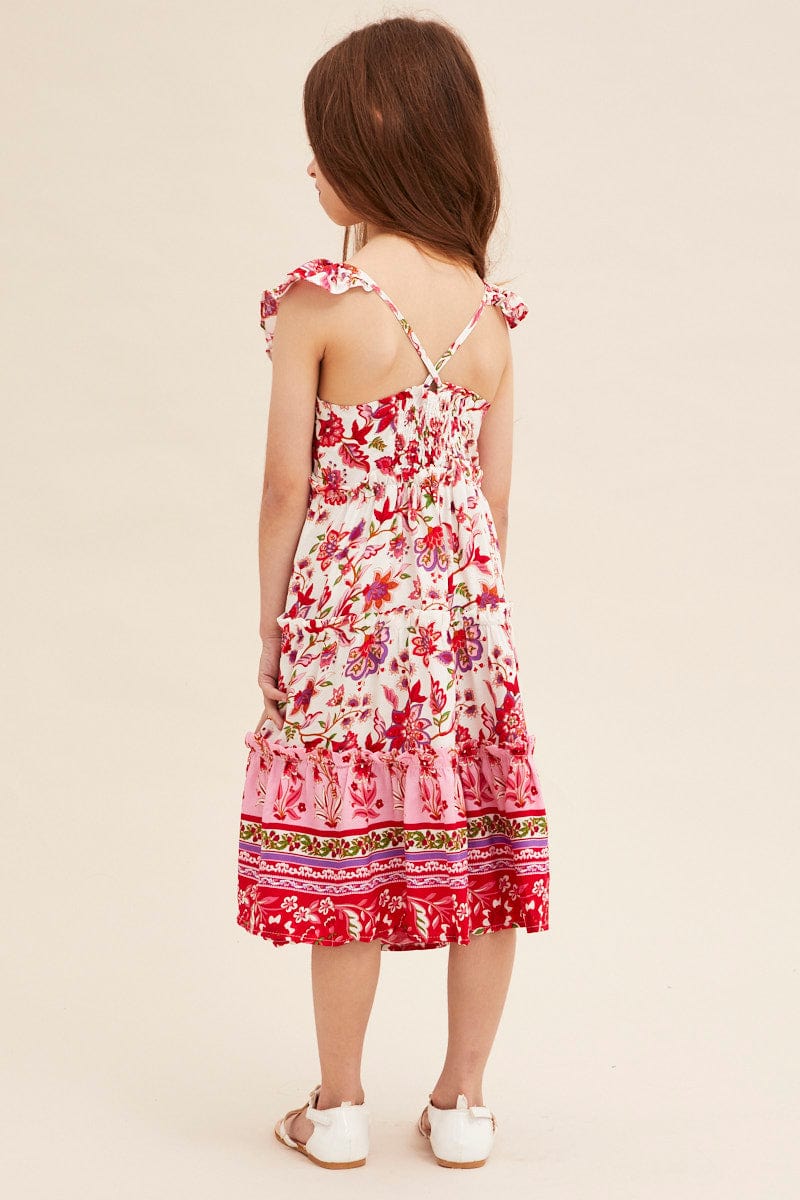 Boho Print Kids Midi Dress Tiered Boho - Image 5