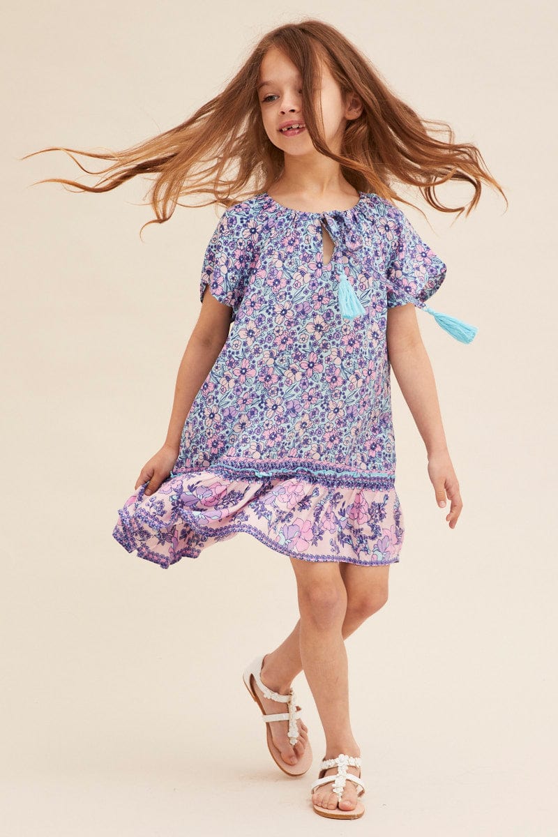 Boho Print Kids Short Sleeve Boho Smock Dress