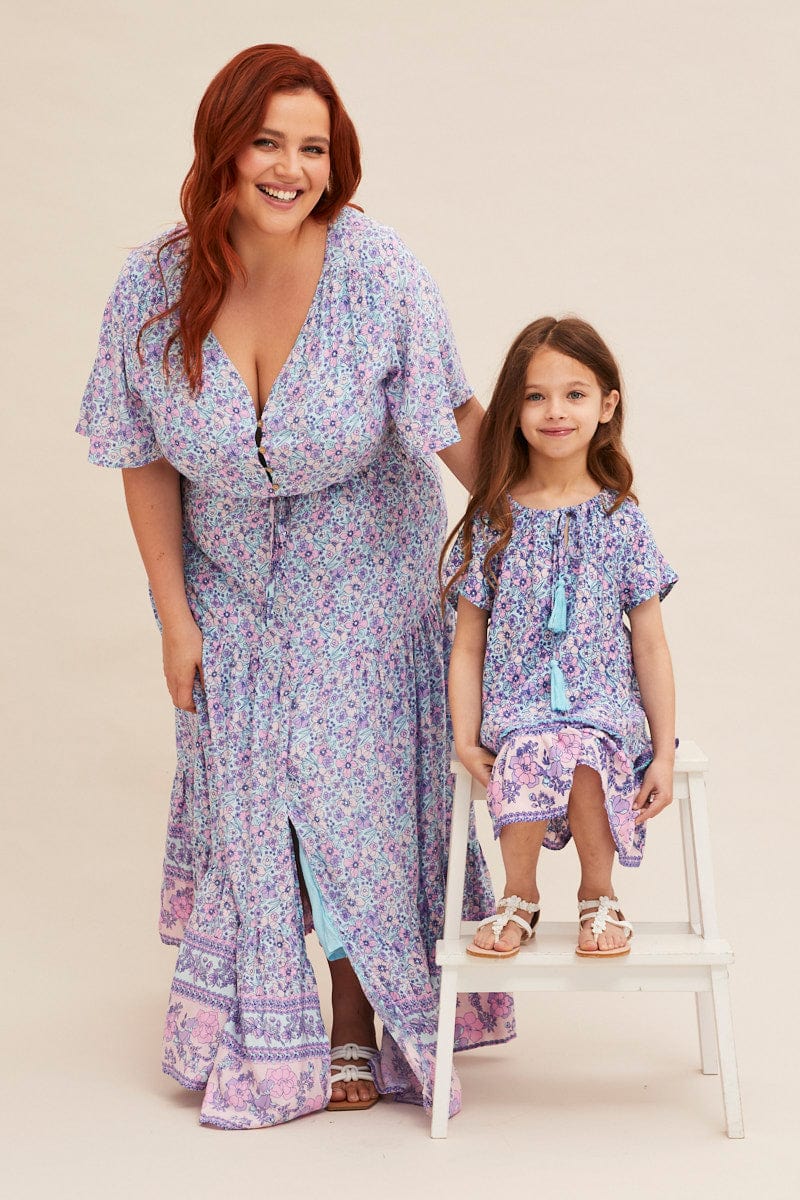 Boho Print Kids Short Sleeve Boho Smock Dress - Image 2