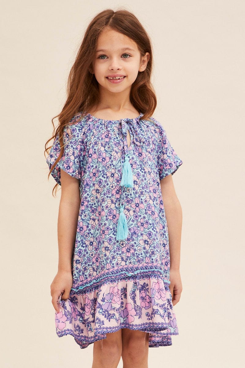 Boho Print Kids Short Sleeve Boho Smock Dress - Image 3
