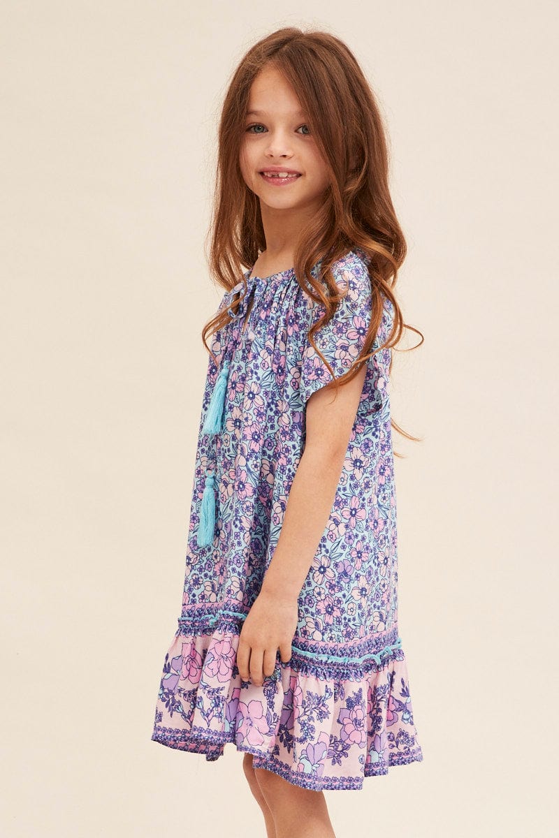 Boho Print Kids Short Sleeve Boho Smock Dress - Image 4