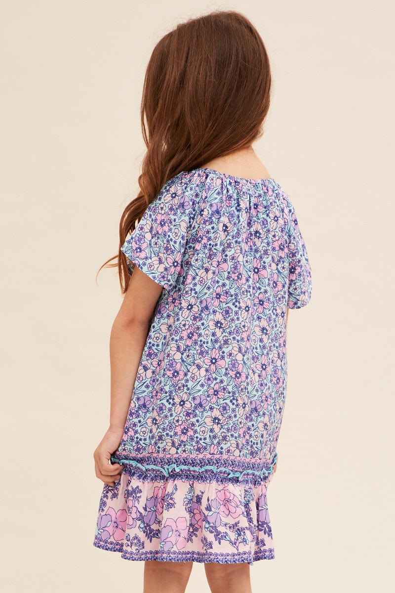 Boho Print Kids Short Sleeve Boho Smock Dress - Image 5