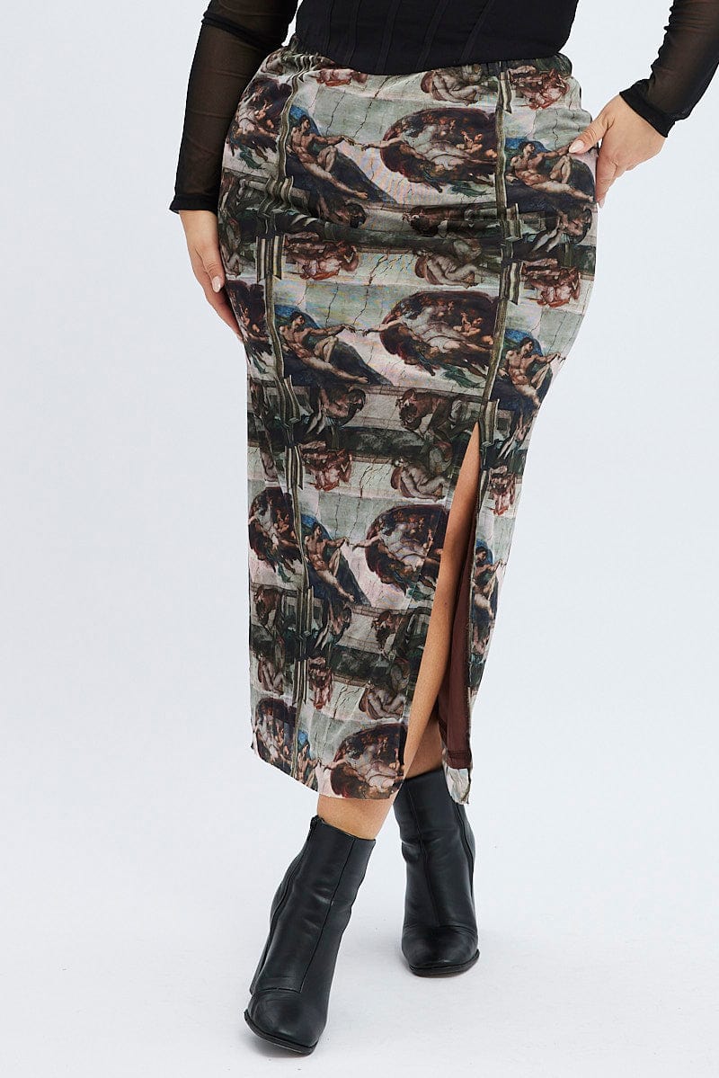 Brown Abstract Midi Skirt Mesh - Image 2