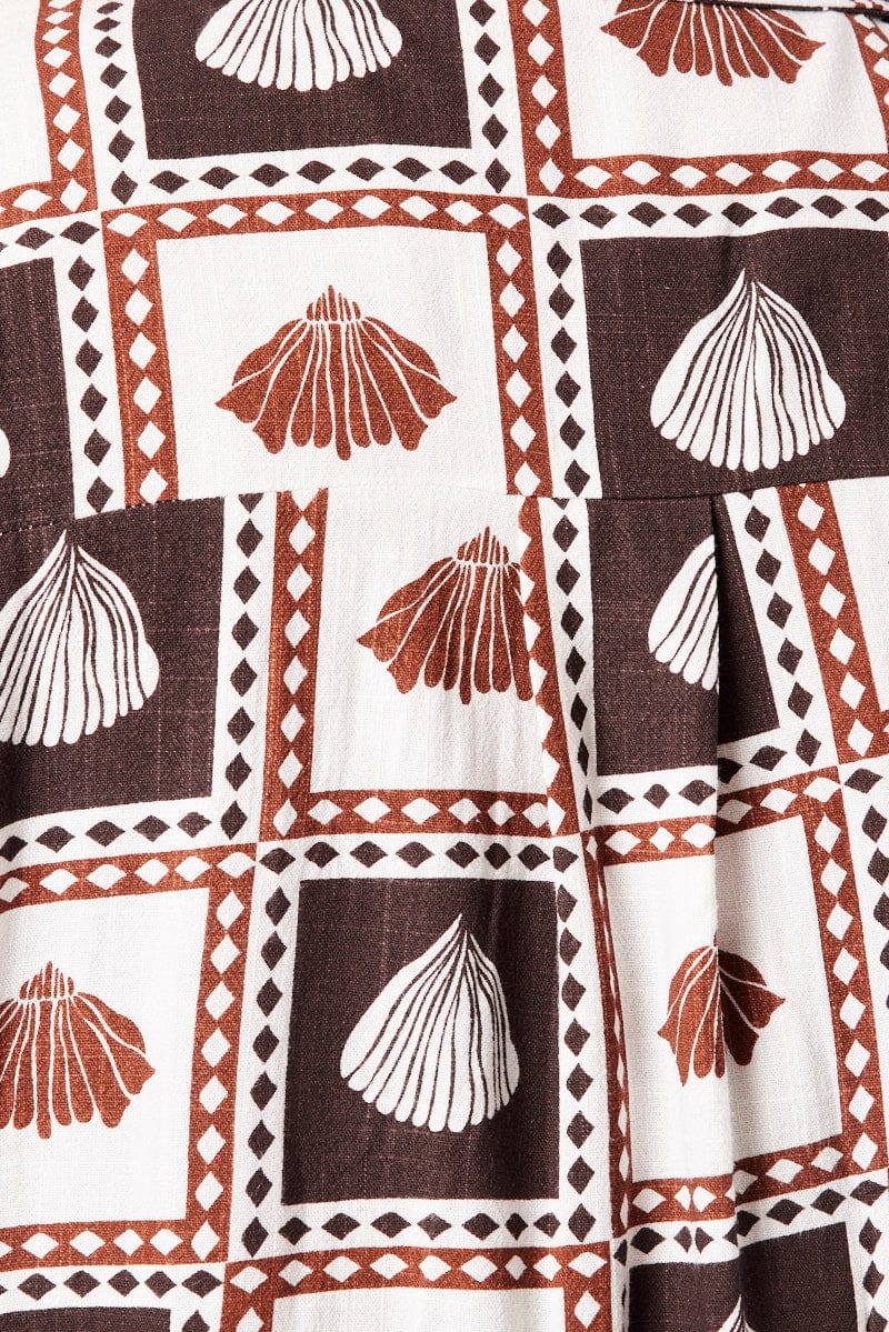 Brown Abstract Relaxed Shirt Long Sleeve Linen Blend - Image 6