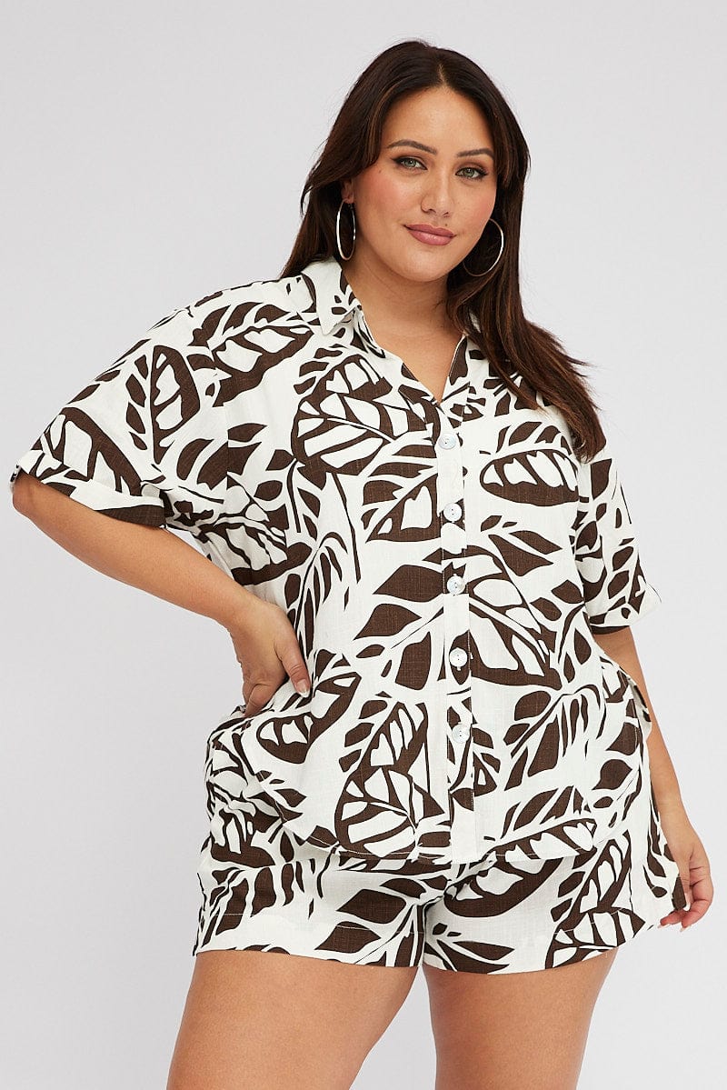 Brown Abstract Relaxed Shirt Short Sleeve - Image 2