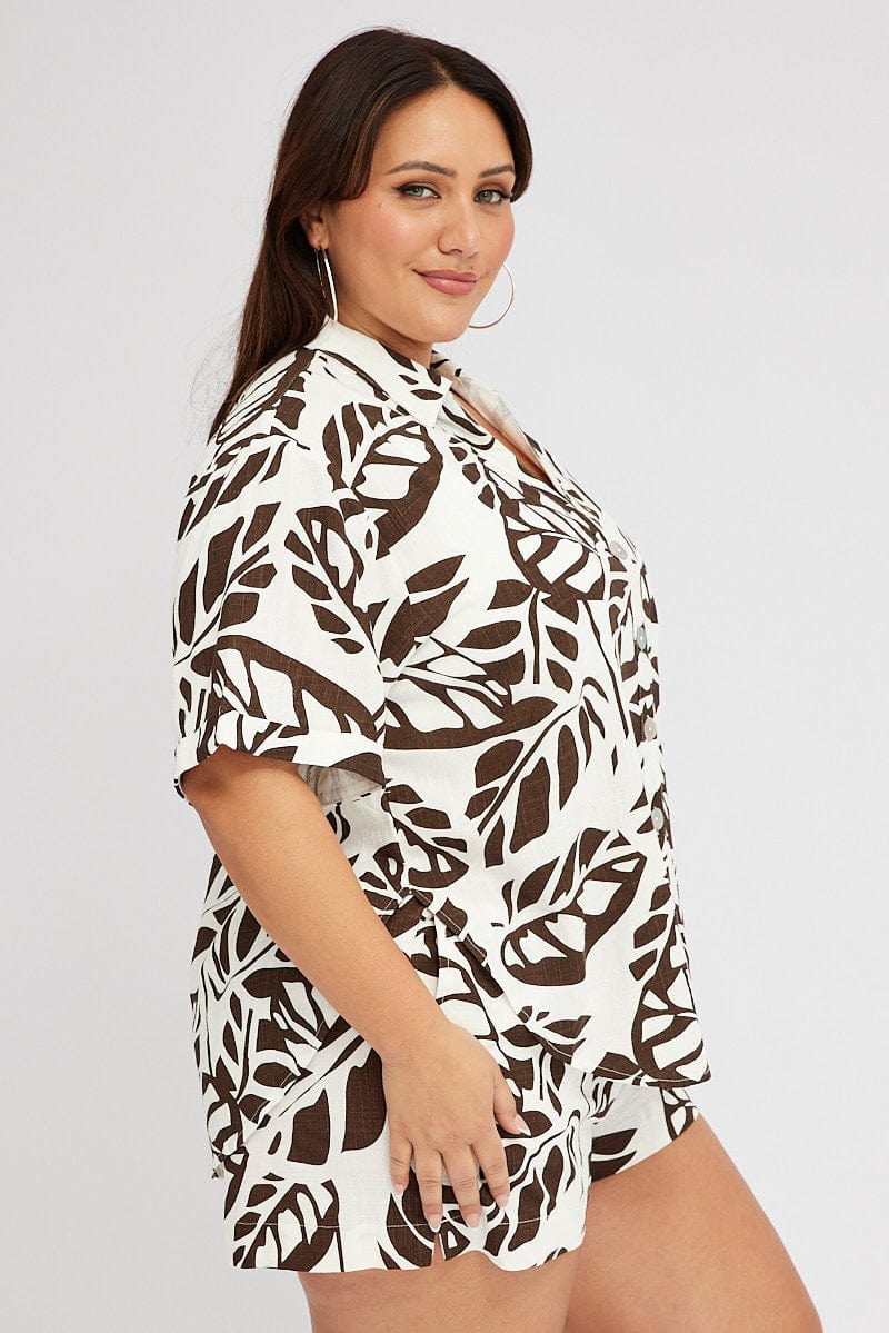 Brown Abstract Relaxed Shirt Short Sleeve - Image 4