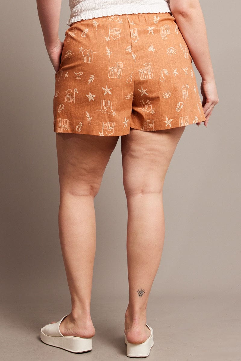 Brown Abstract Relaxed Shorts High Rise - Image 5