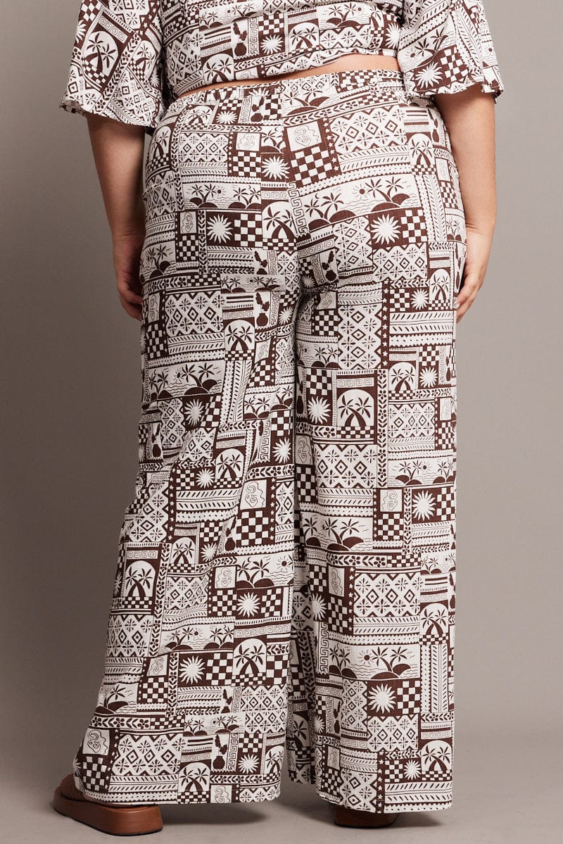 Brown Abstract Wide Leg Pants High Rise - Image 5