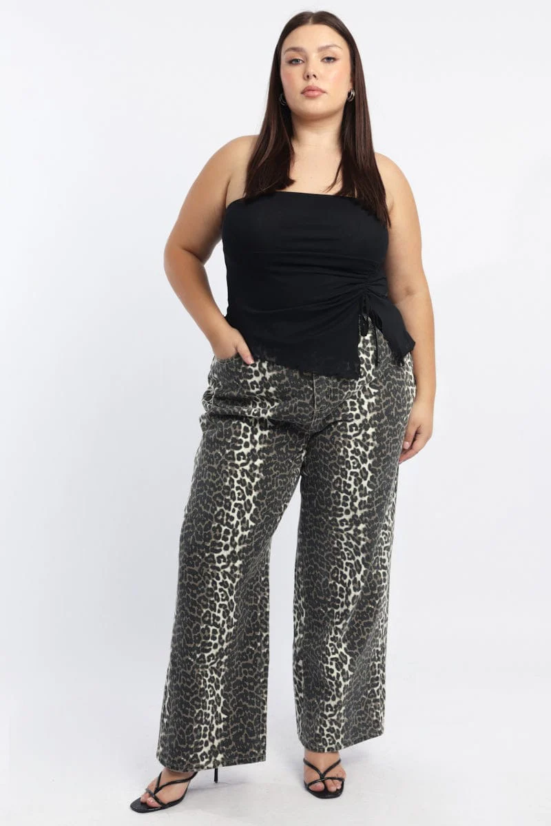 Brown Animal Print Baggy Jeans Mid Rise - Image 2