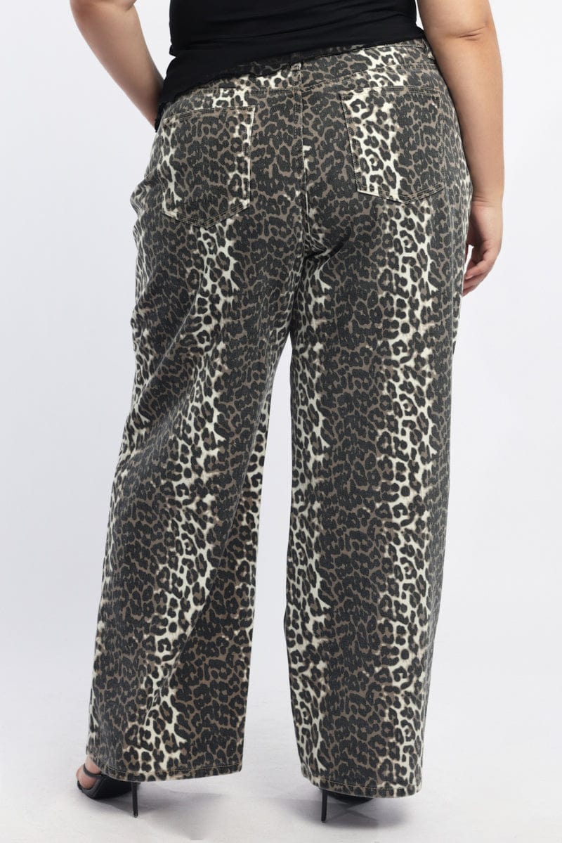 Brown Animal Print Baggy Jeans Mid Rise - Image 5