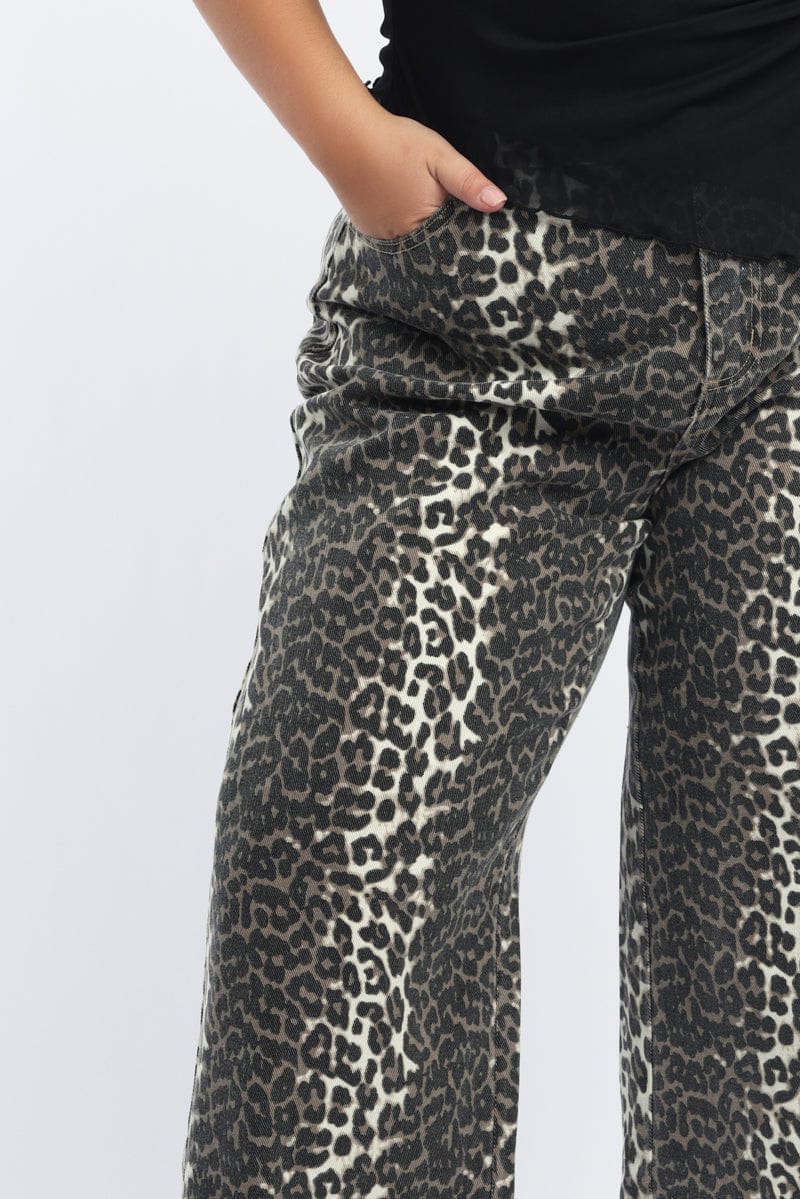 Brown Animal Print Baggy Jeans Mid Rise - Image 6