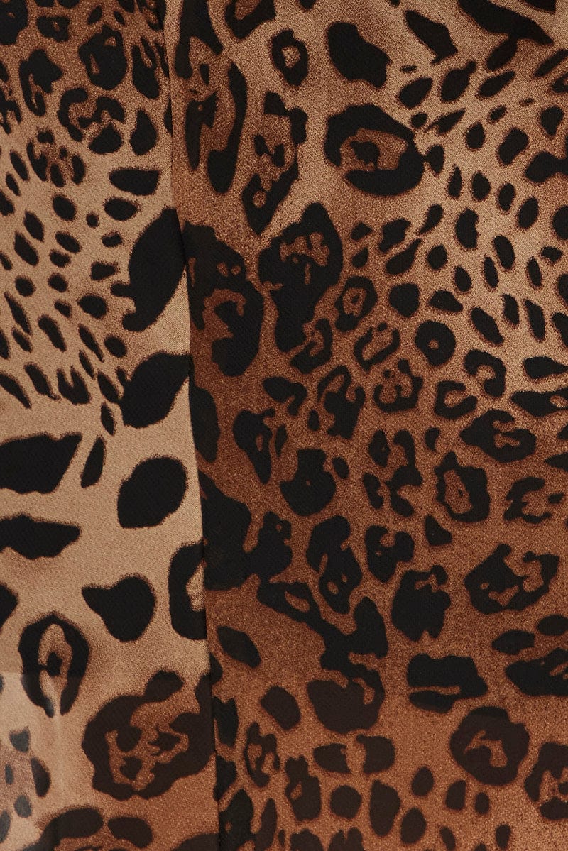 Brown Animal Print Cowl Neck Bias Chiffon Dress - Image 6