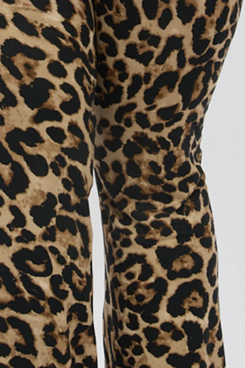 Brown Animal Print Jersey Leopard Flare Pants - Image 6