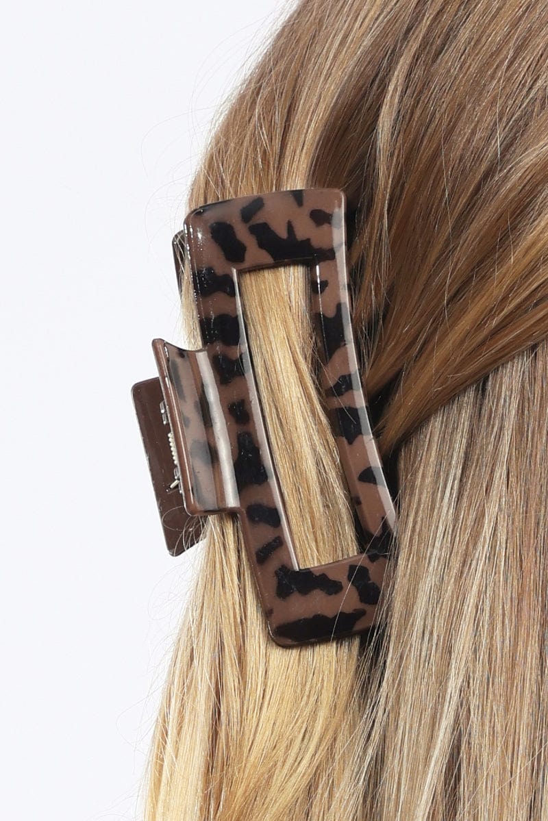 Brown Animal Print Large Rectangle Claw Clip - Image 2