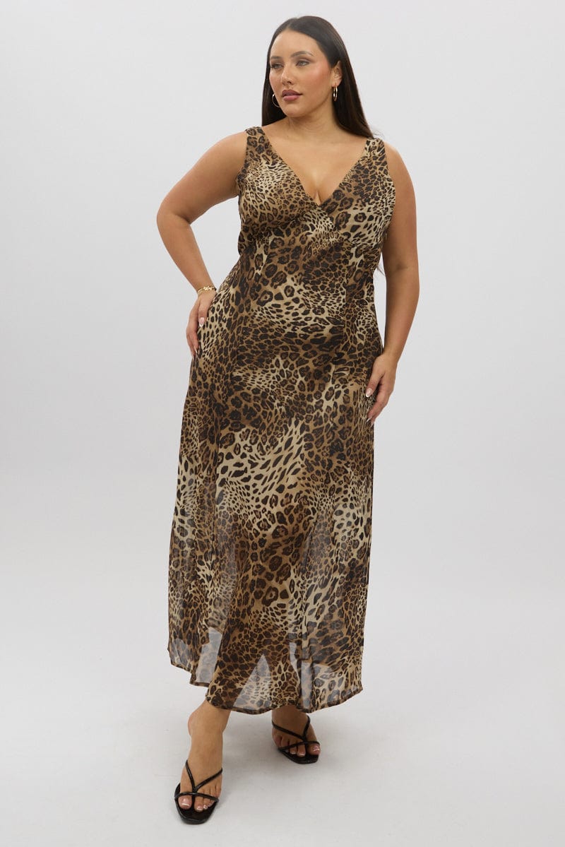 Brown Animal Print Maxi Dress Sleeveless - Image 2