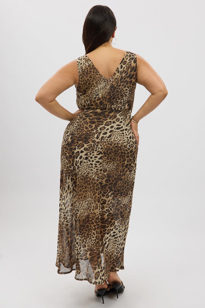 Brown Animal Print Maxi Dress Sleeveless - Image 5