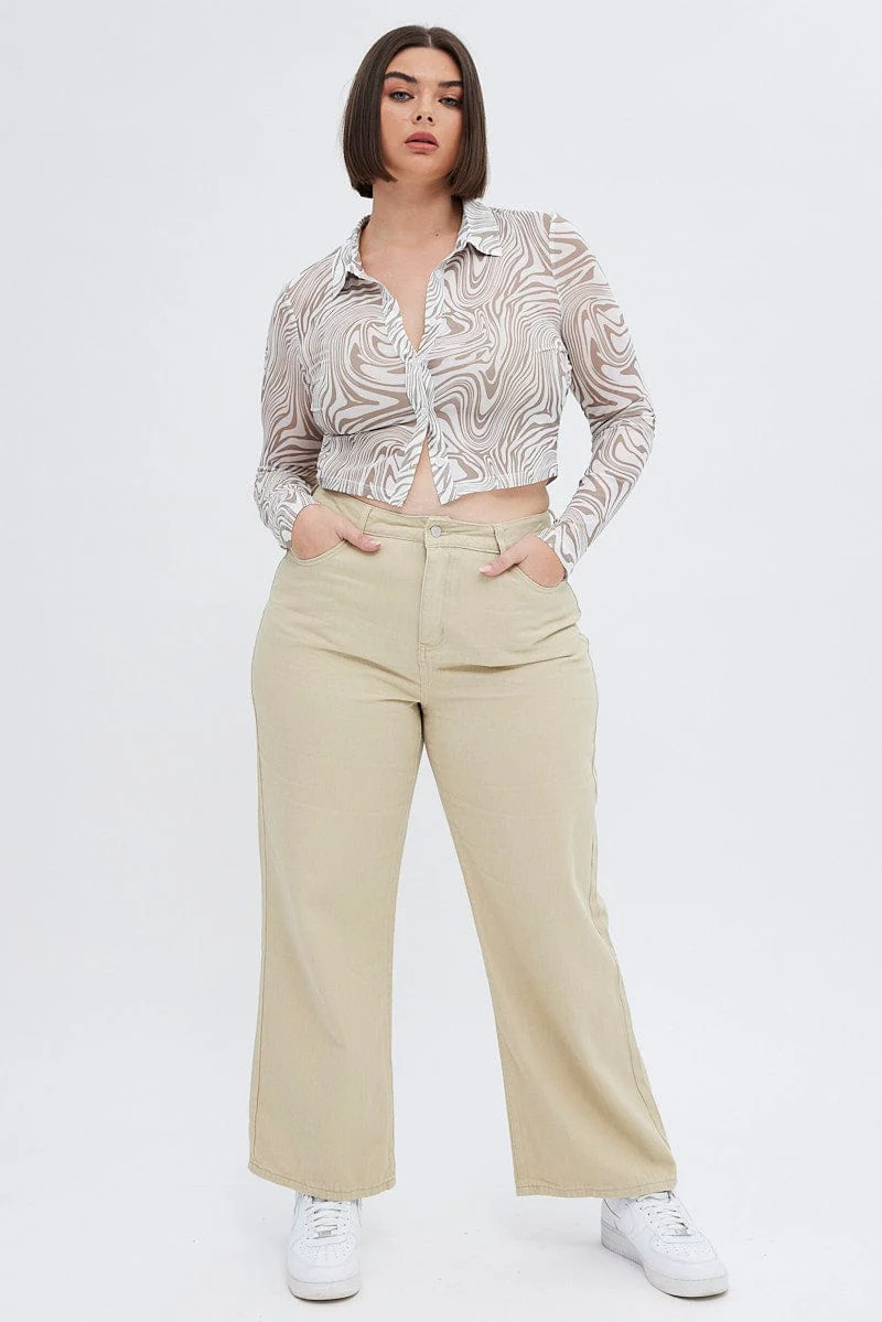Brown Animal Print Mesh Shirt Long Sleeve - Image 3