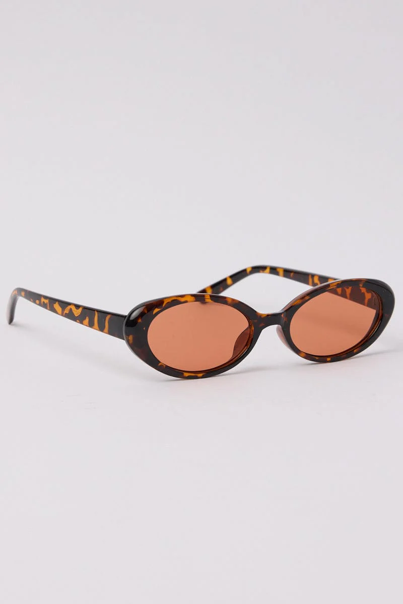 Brown Animal Print Oval Sunglasses