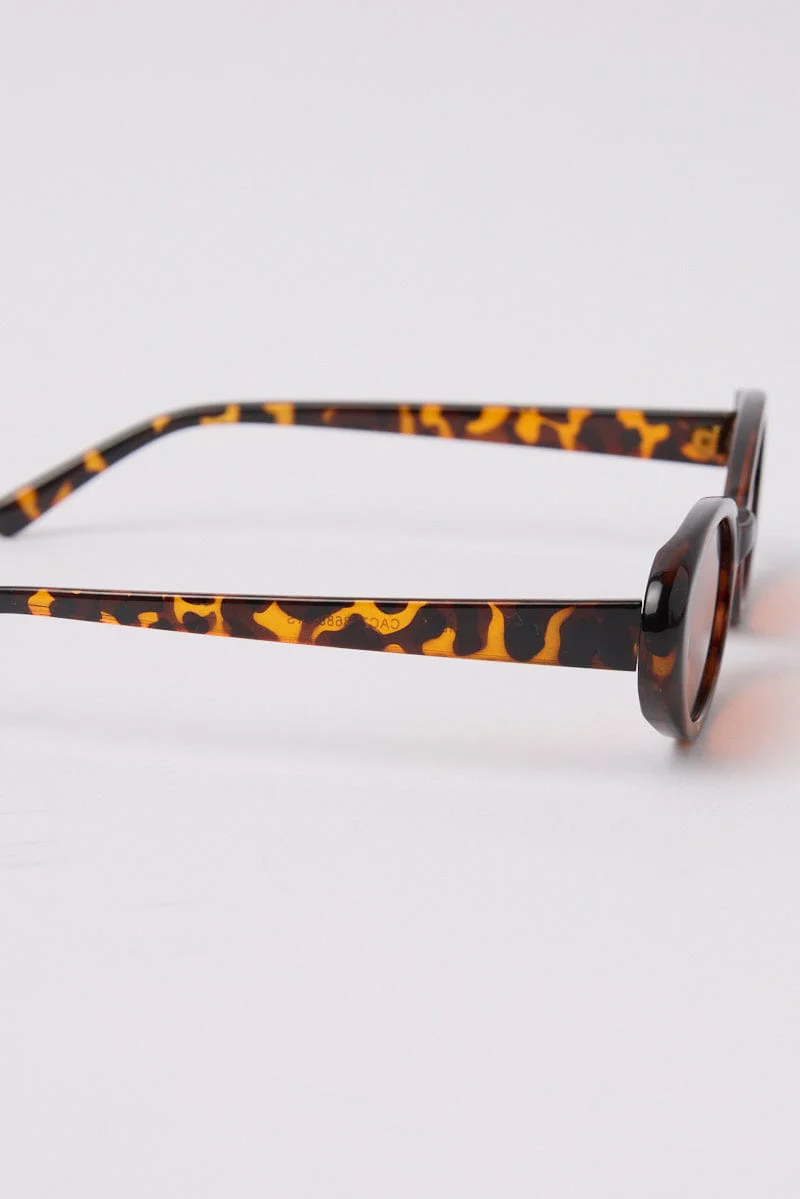 Brown Animal Print Oval Sunglasses - Image 2