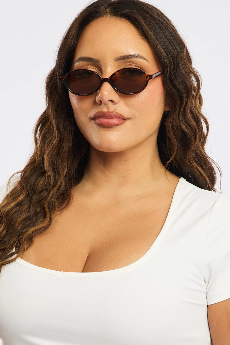 Brown Animal Print Oval Sunglasses