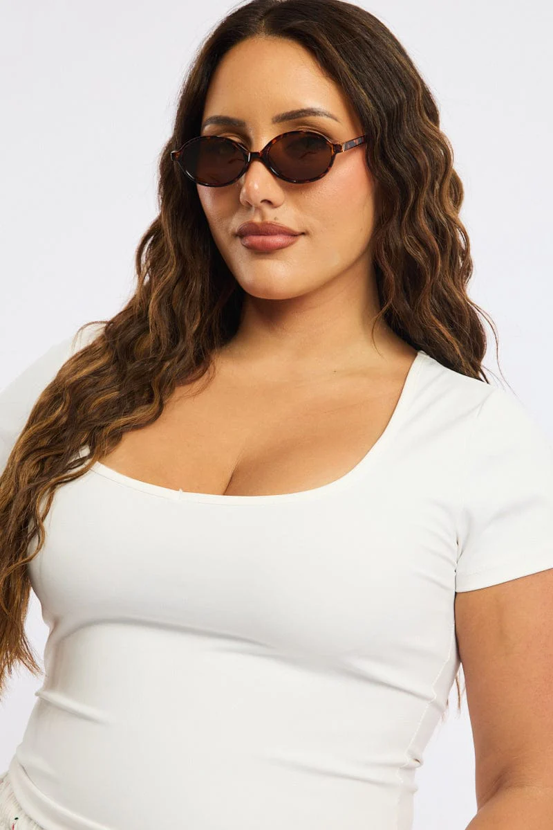 Brown Animal Print Oval Sunglasses - Image 2