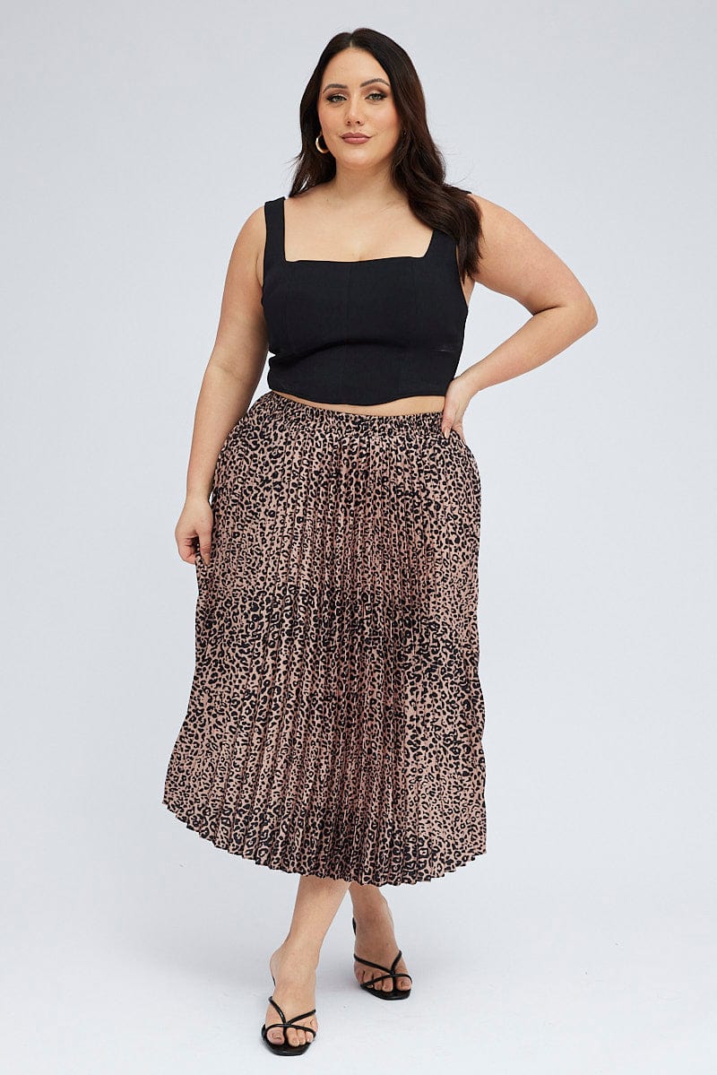 Brown Animal Print Pleated Skirt Leopard - Image 3