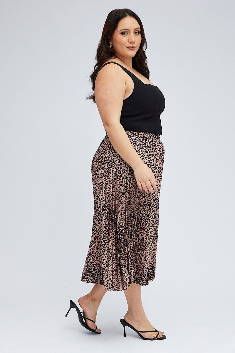 Brown Animal Print Pleated Skirt Leopard - Image 4