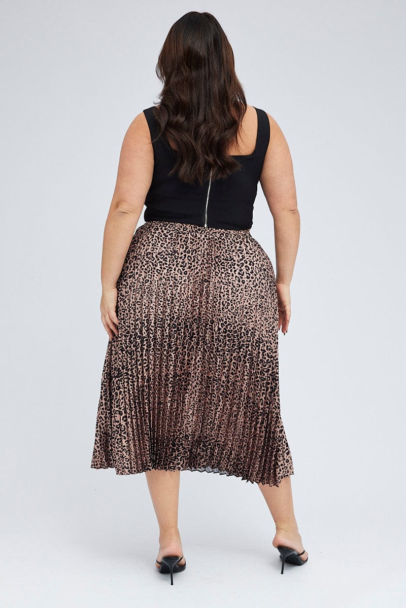 Brown Animal Print Pleated Skirt Leopard - Image 5