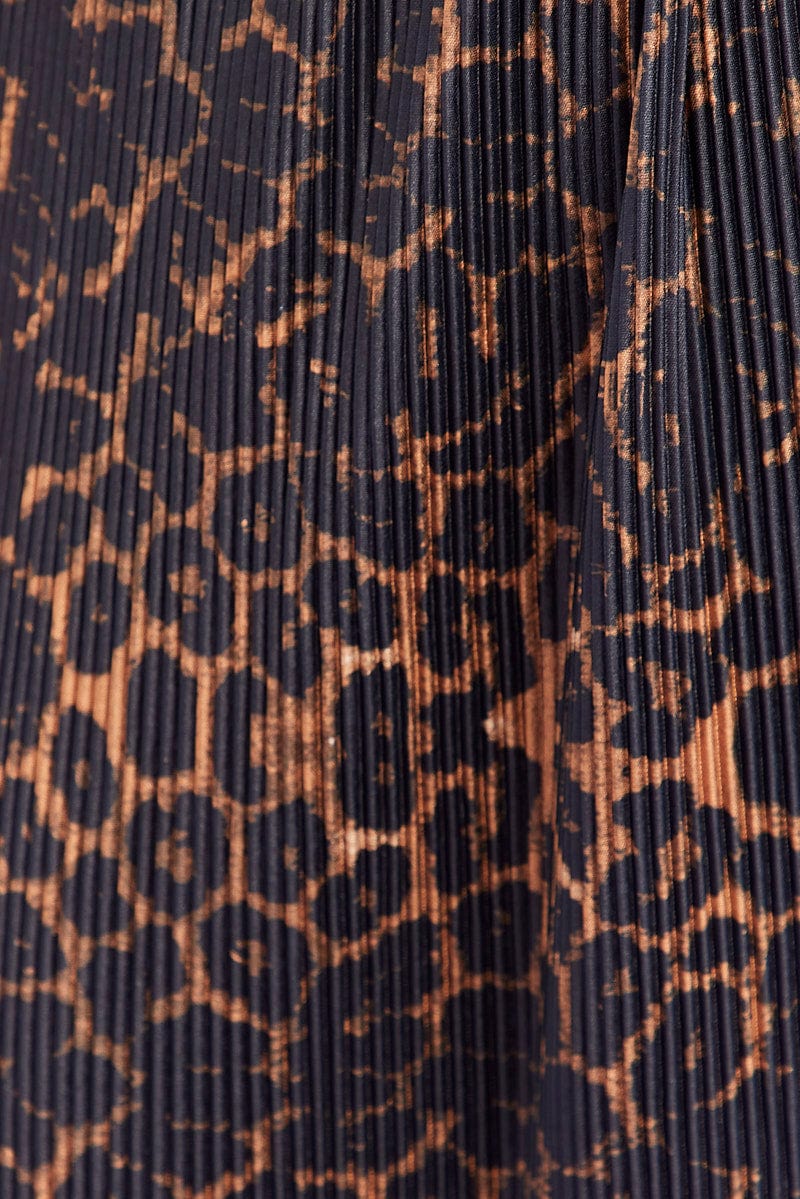 Brown Animal Print Plisse Pants Wide Leg - Image 6