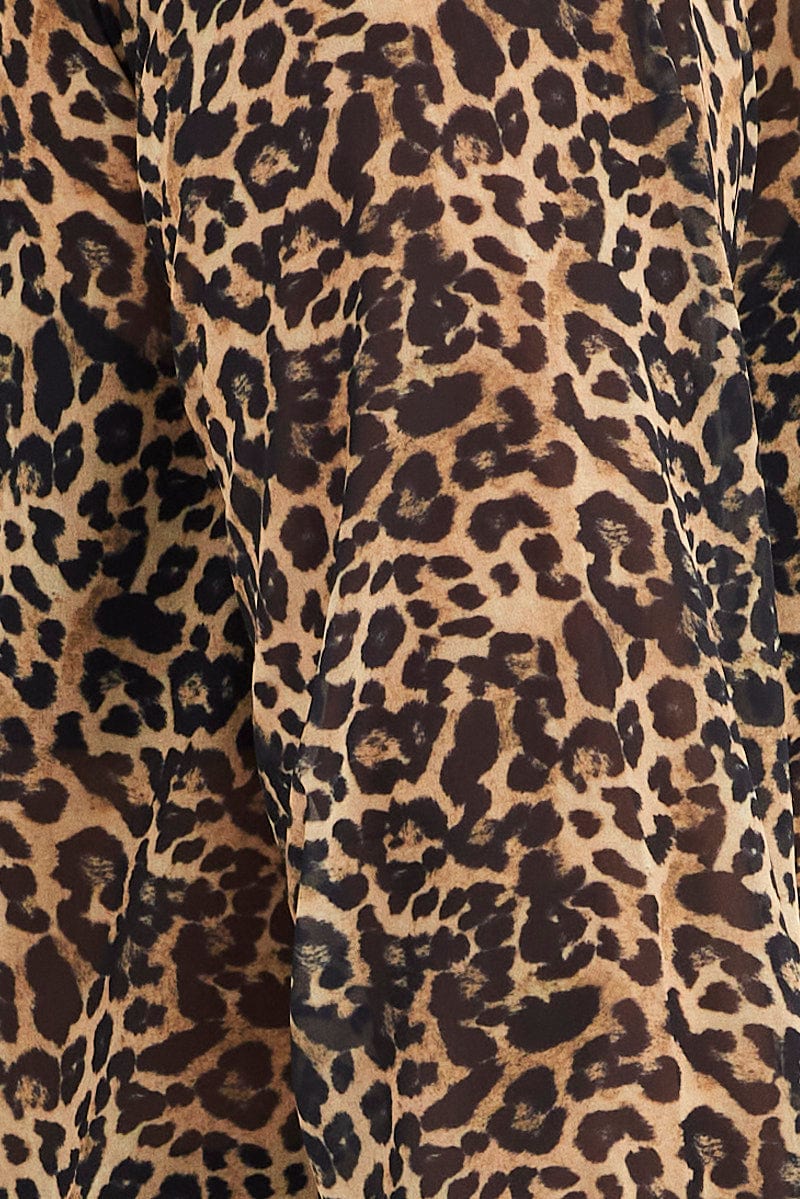 Brown Animal Print Relaxed Shirt Long Sleeve Chiffon - Image 6