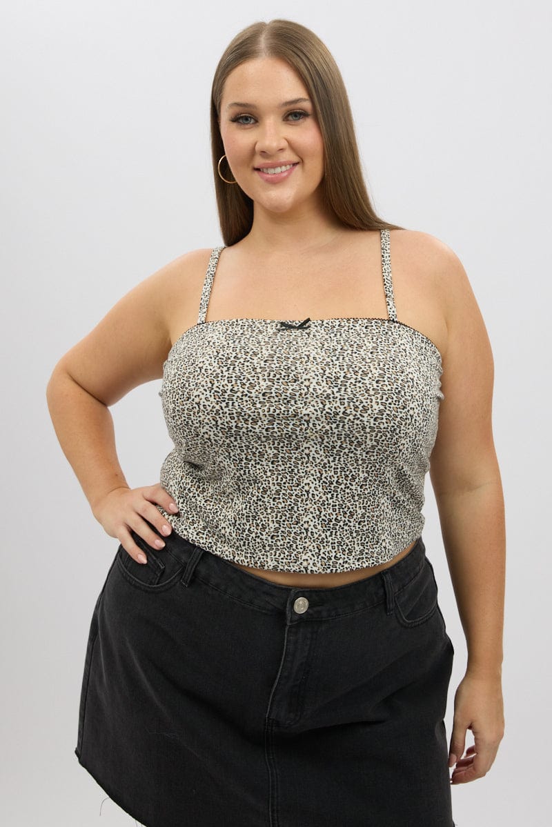Brown Animal Print Singlet Top Sleeveless - Image 3