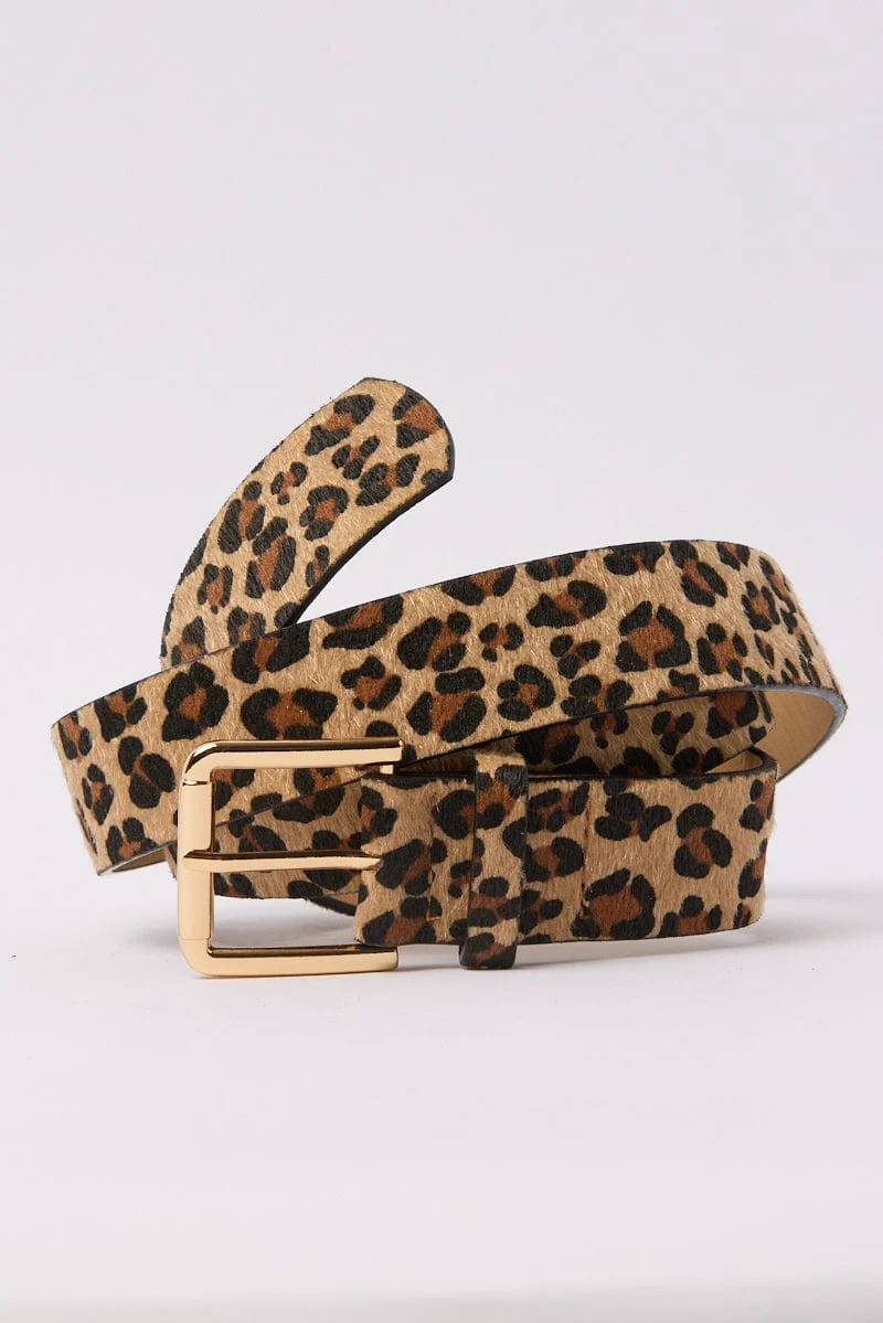 Brown Animal Print Square Buckle Belt