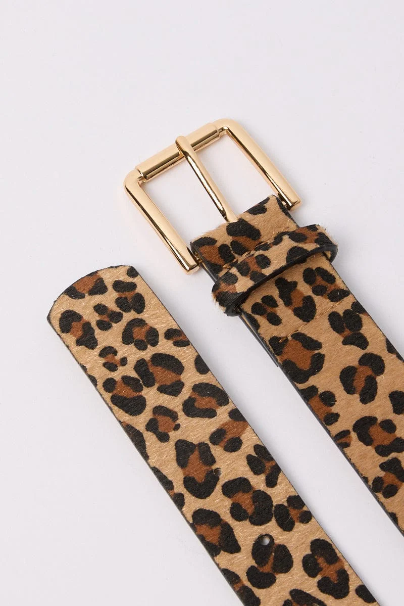 Brown Animal Print Square Buckle Belt - Image 2