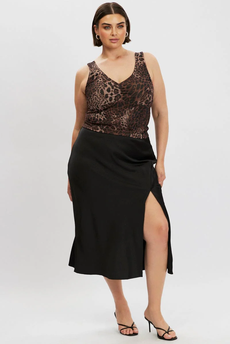 Brown Animal Print Tank Top front Ruched - Image 2