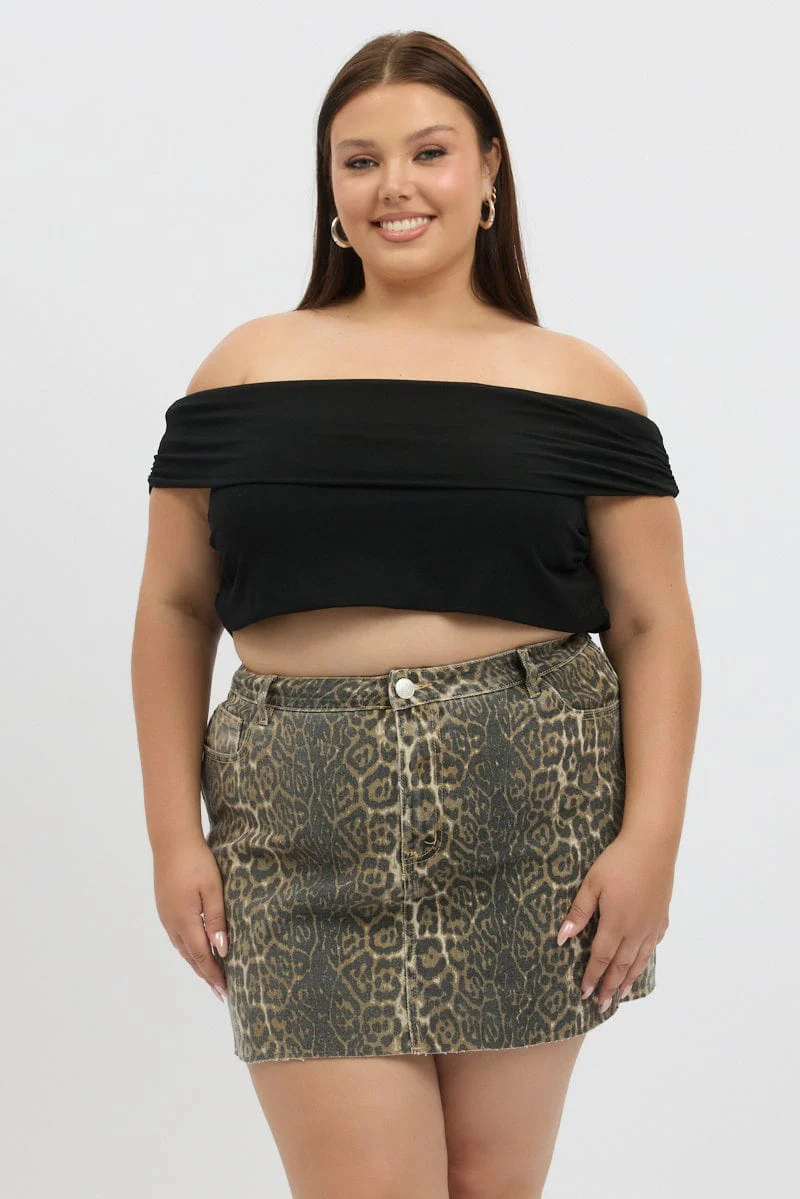 Brown Animal Print Washed Leopard Mini Skirt - Image 3