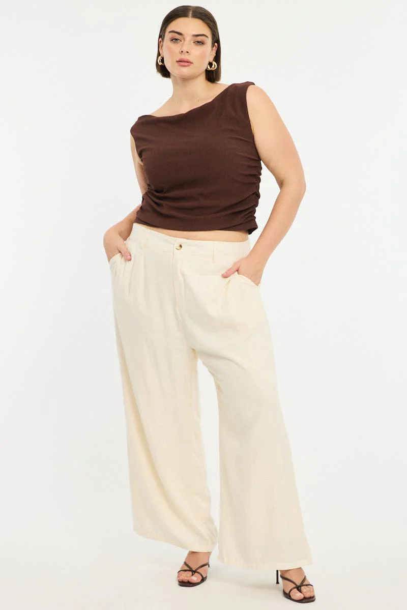 Brown Asymmetric Top Short Sleeve Textured - Image 3