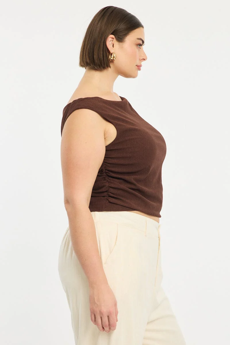 Brown Asymmetric Top Short Sleeve Textured - Image 4