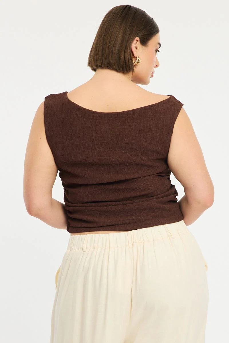 Brown Asymmetric Top Short Sleeve Textured - Image 5