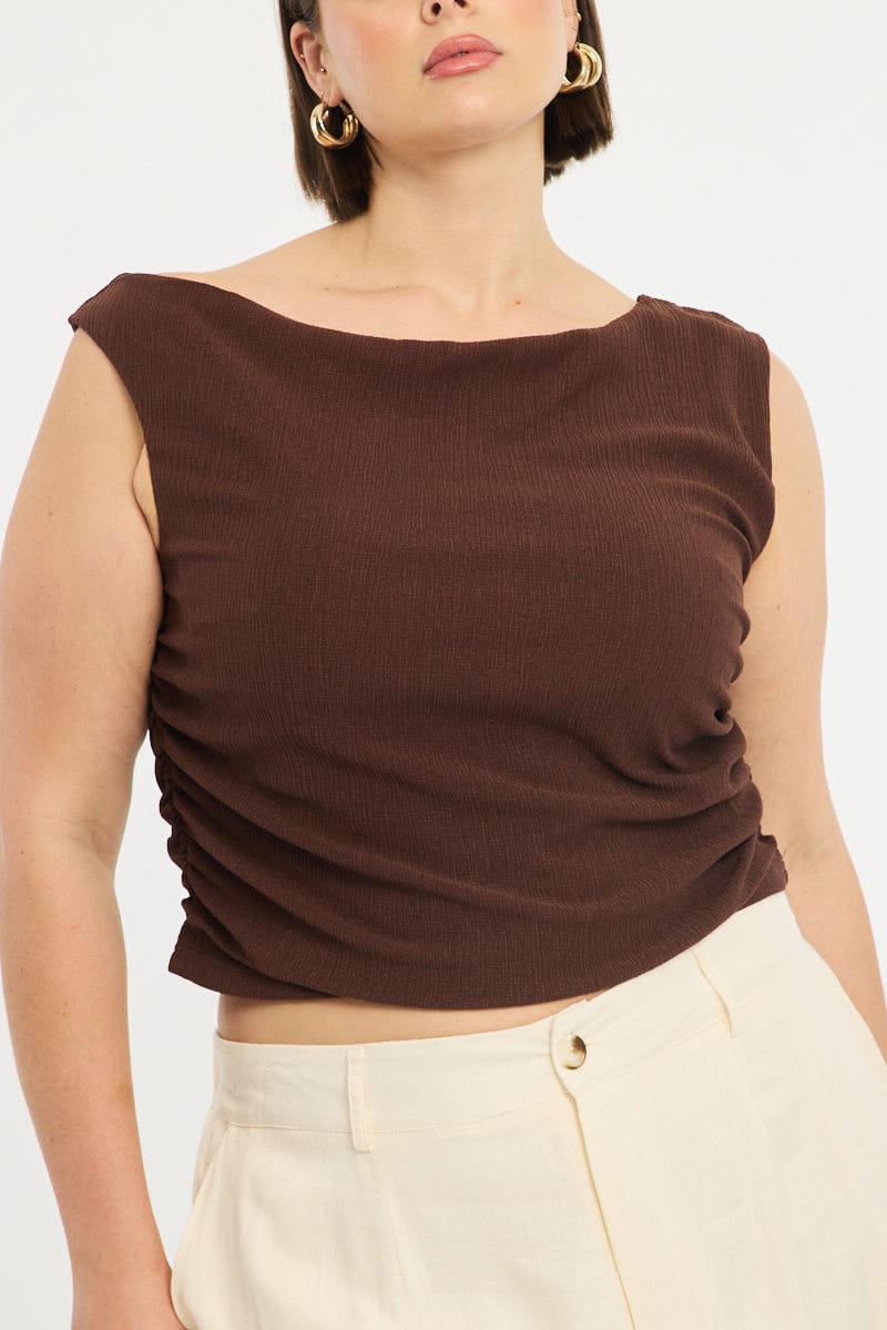 Brown Asymmetric Top Short Sleeve Textured - Image 6