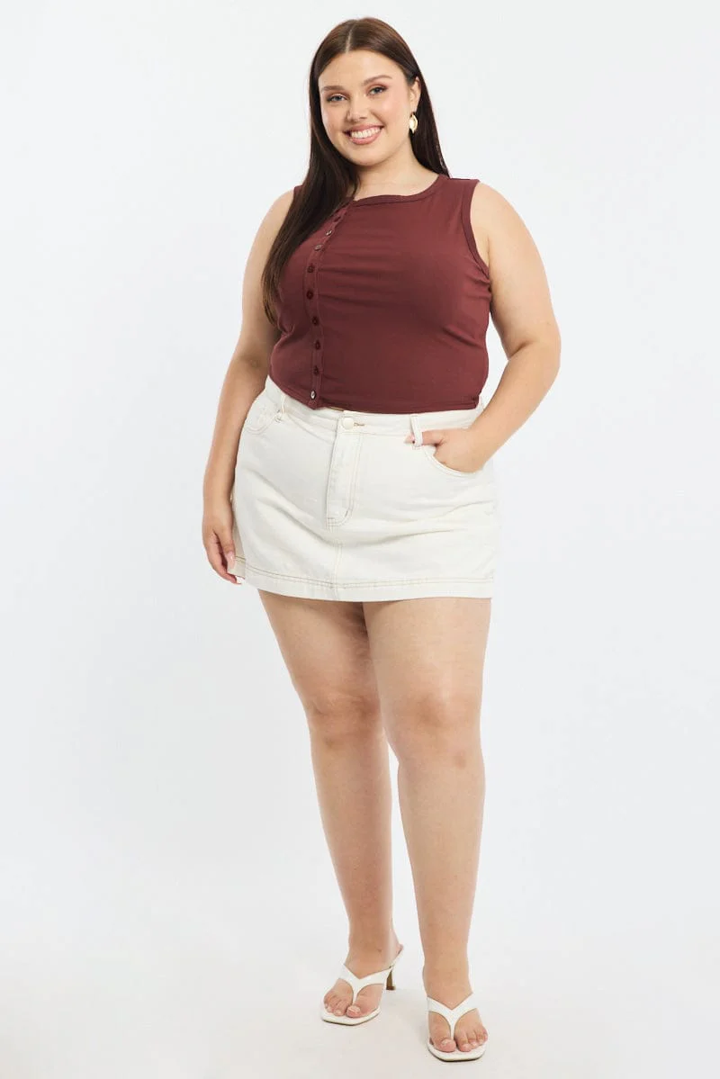 Brown Asymmetrical Button Top Sleeveless - Image 2