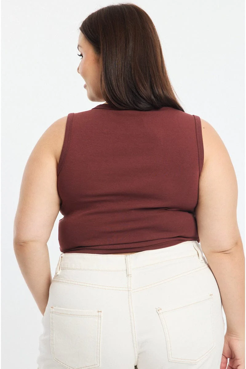 Brown Asymmetrical Button Top Sleeveless - Image 4