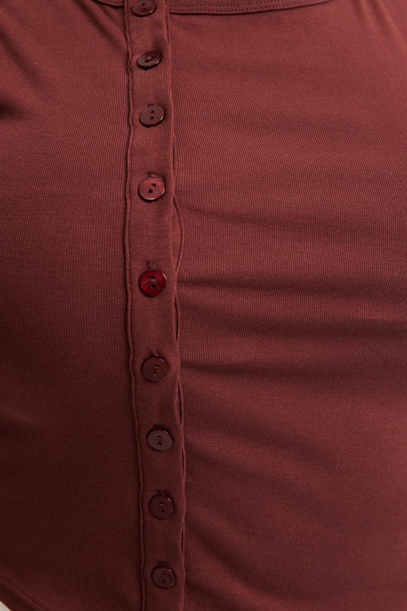 Brown Asymmetrical Button Top Sleeveless - Image 5