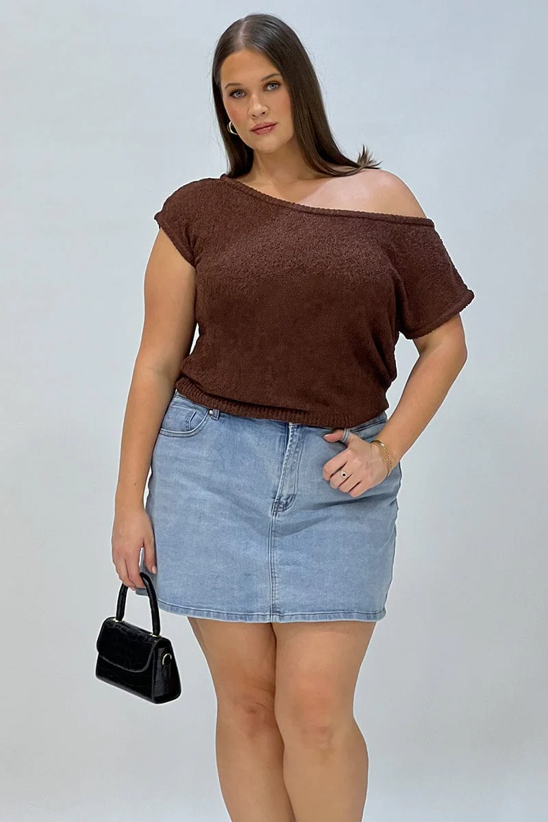 Brown Asymmetrical Knit Top