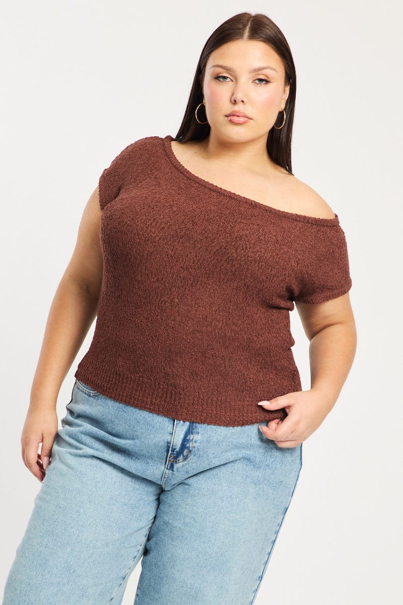 Brown Asymmetrical Knit Top - Image 2