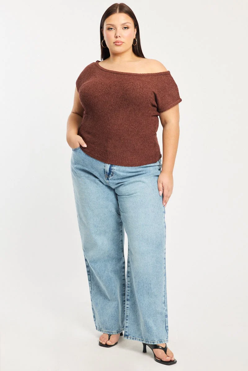 Brown Asymmetrical Knit Top - Image 3