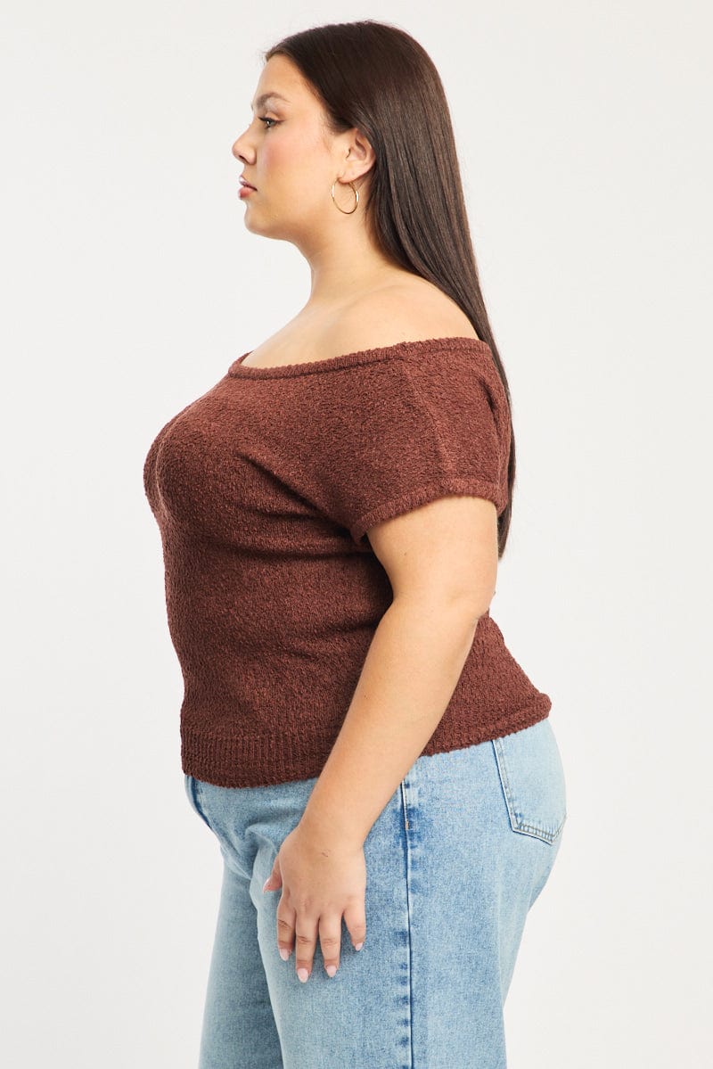Brown Asymmetrical Knit Top - Image 4
