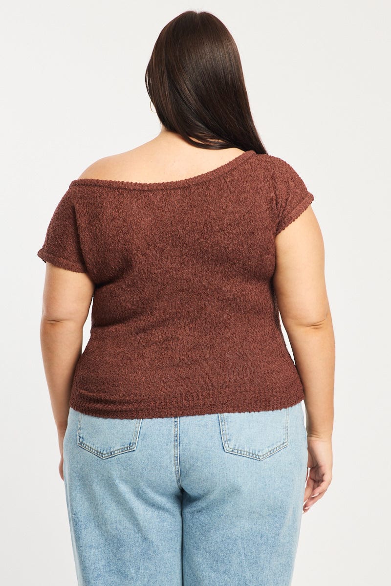 Brown Asymmetrical Knit Top - Image 5