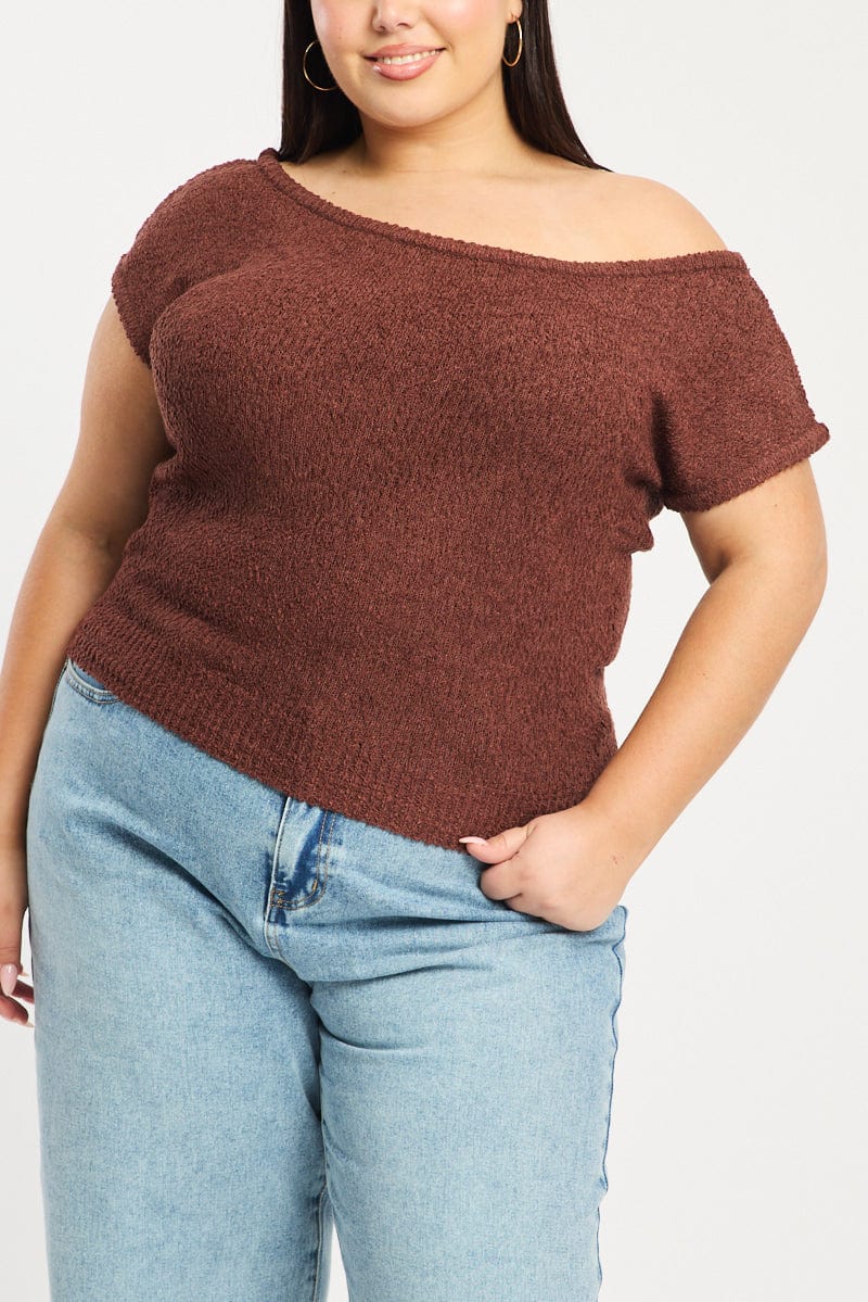 Brown Asymmetrical Knit Top - Image 6