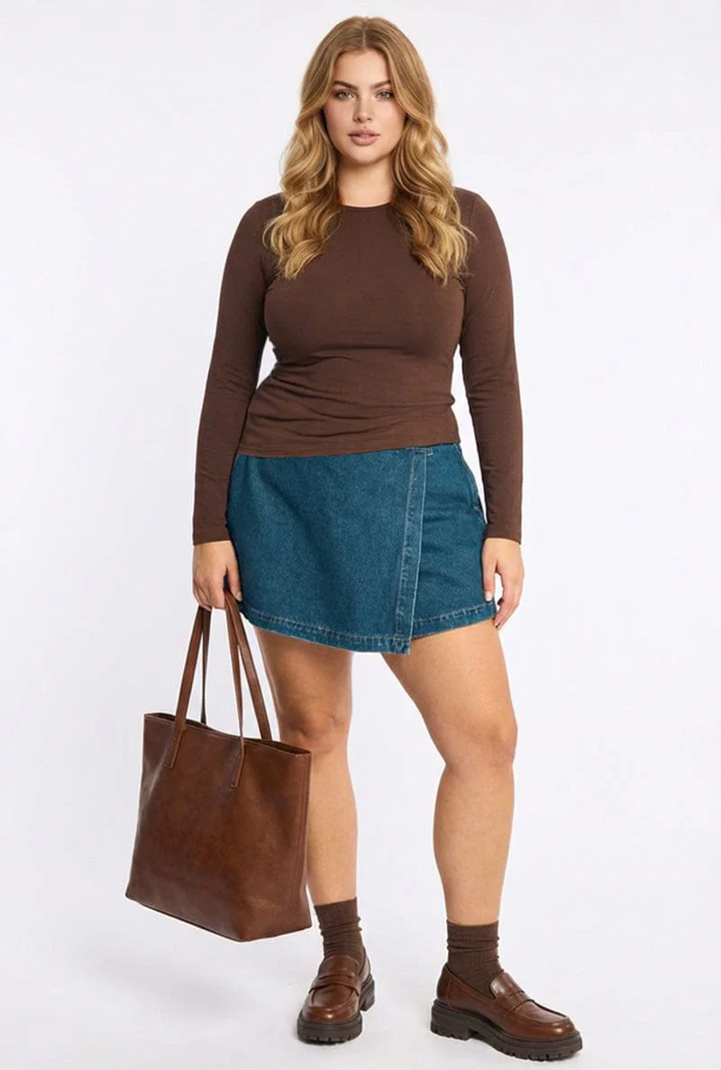Brown Asymmetrical Top Long Sleeve